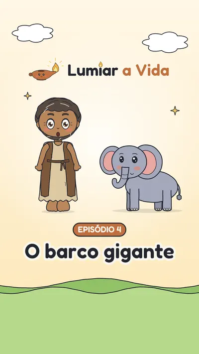 Capa da história O barco gigante, com Noé e o elefante